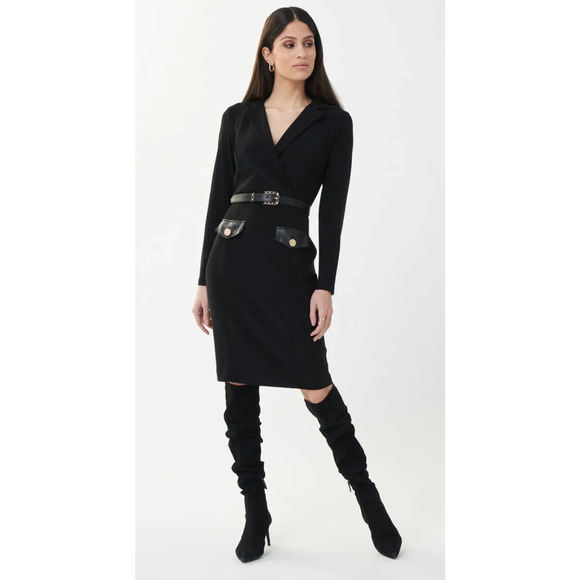 Joseph Ribkoff Long Sleeve Front Wrap Dress Style 223266 - Black, Size 14 NWT - Picture 1 of 5